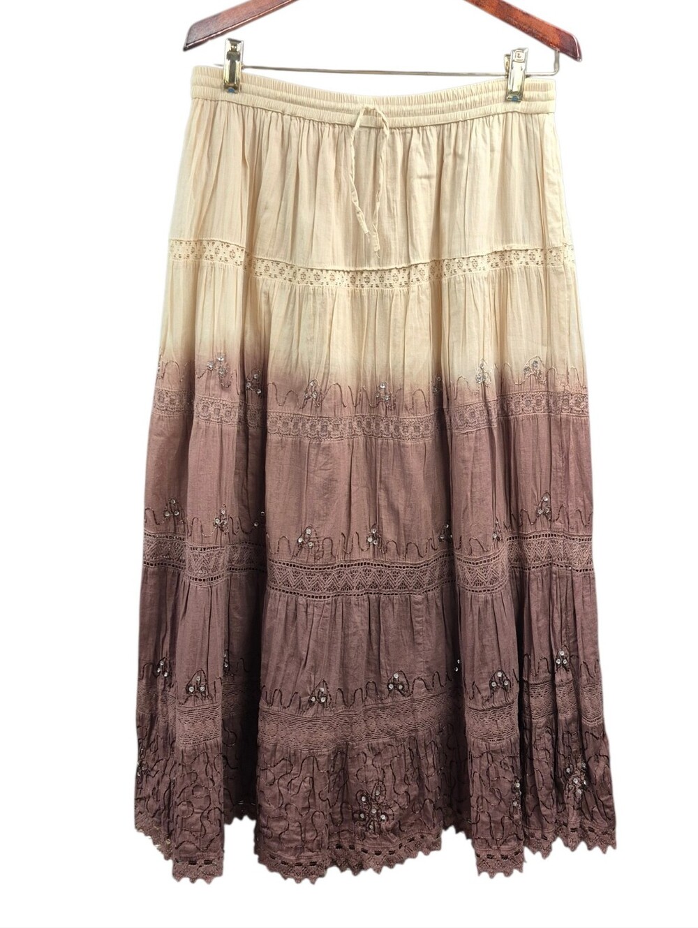 InGear Vintage Midi Skirt Women's Size Medium Tan Cream Brown Boho Ombre